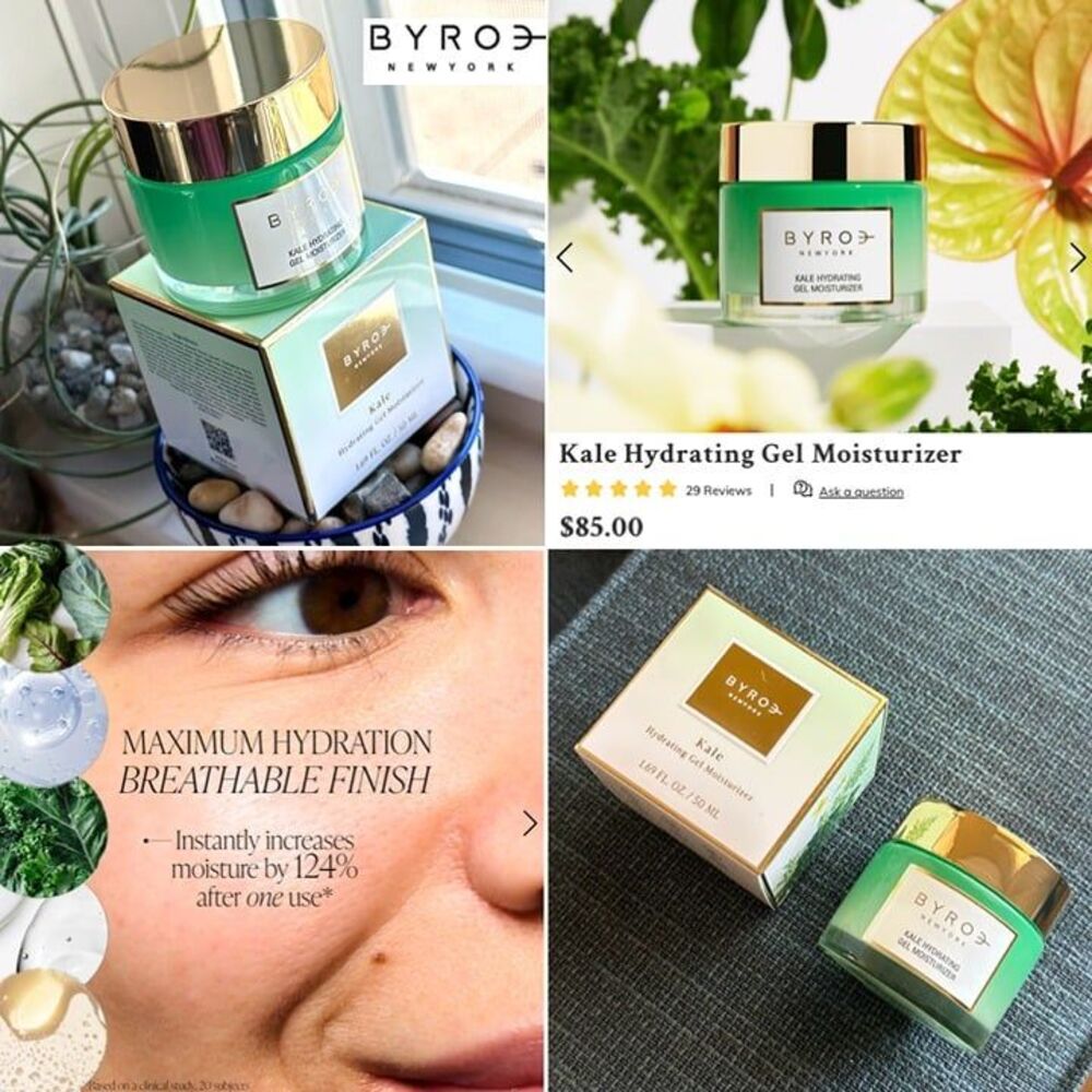 NIB Byroe New York Kale Hydrating Gel Moisturizer Lightweight Gel Cream Vegan